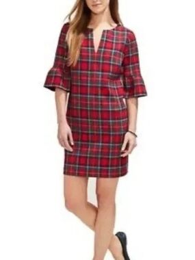 Vineyard Vines Jolly Plaid Shift Dress Size 12 Greenwich Flutter Sleeve Holiday